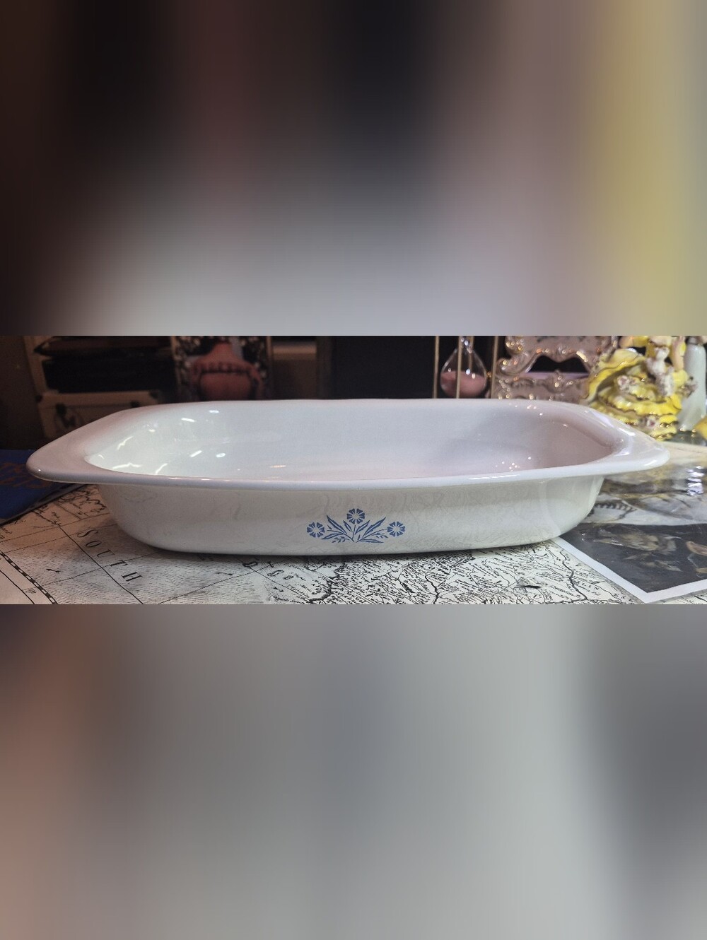 Corningware White Baking Dish with Blue Floral Emblem Vintage